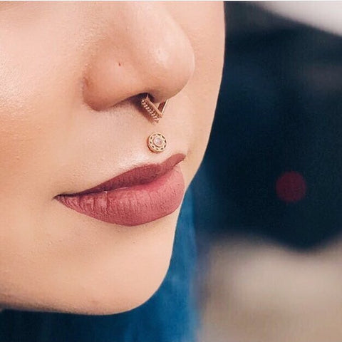 Diamond Septum Ring in Solid 14k Gold - Chloe | Studio Meme – Studio Meme -  Dainty Tribal Jewelry